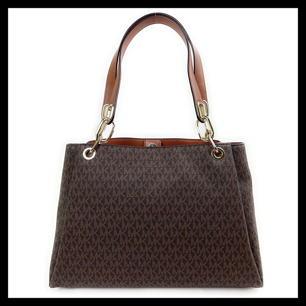 MICHAEL KORS Large Logo Shoulder Bag Color: Brown MK Logo - Picture 7 of 10